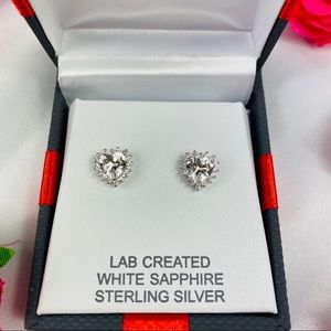 White Sapphire Heart Diamond Color Earrings